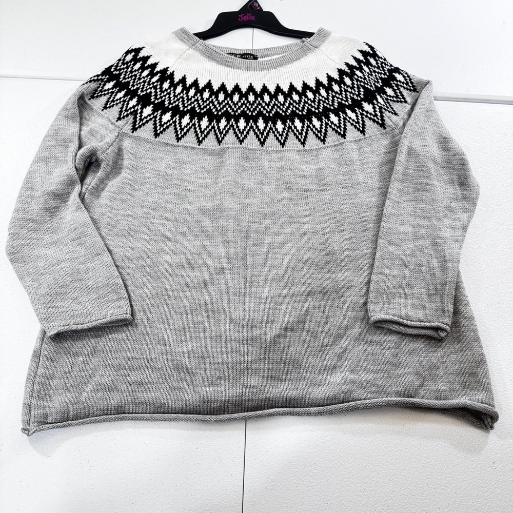 CCK STYLE Women's Gray Fair Isle Knit Sweater L/G Wool Blend Casual